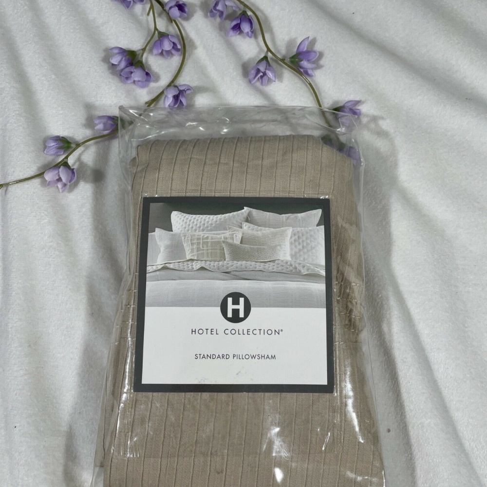 NEW Hotel Collection Pleated Stripe Taupe (1) Standard Pillow Case